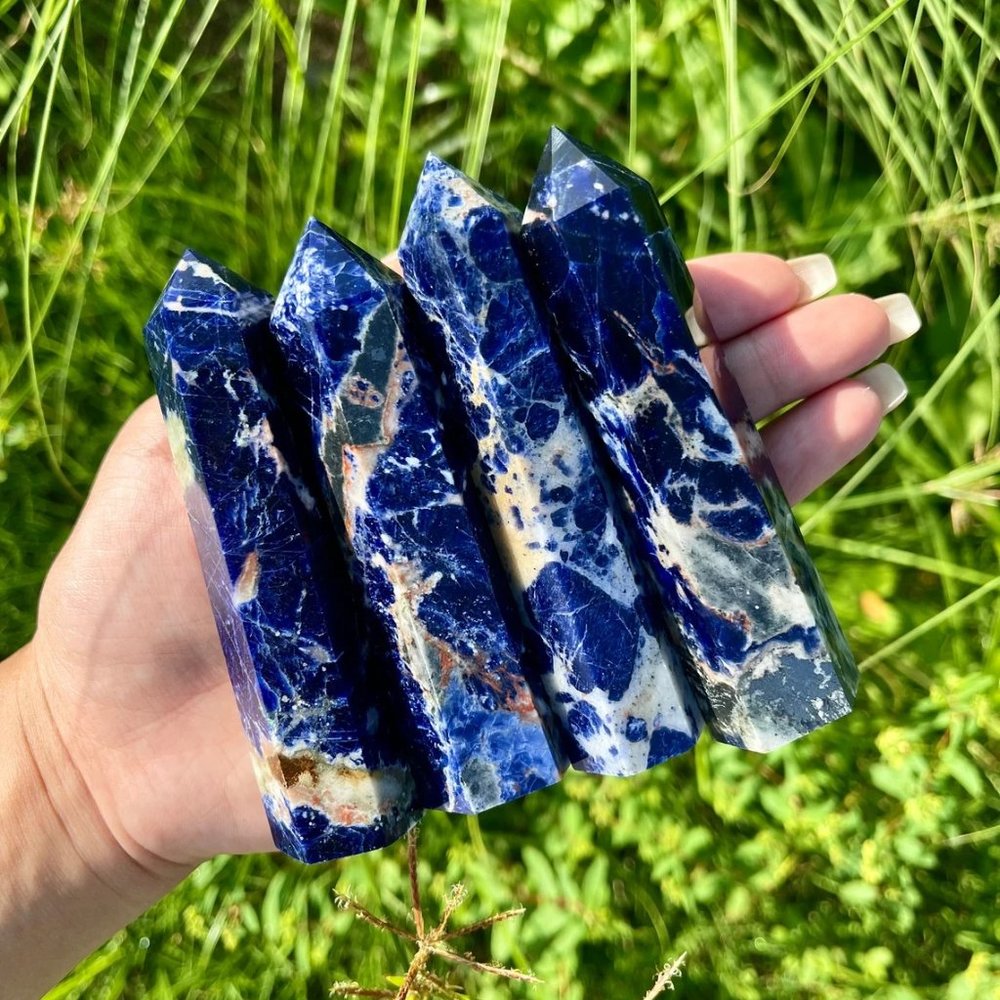 3 ~ 4'' Sodalite Point Obelisk Blue Ocean Crystal Tower Wand Home Decoration